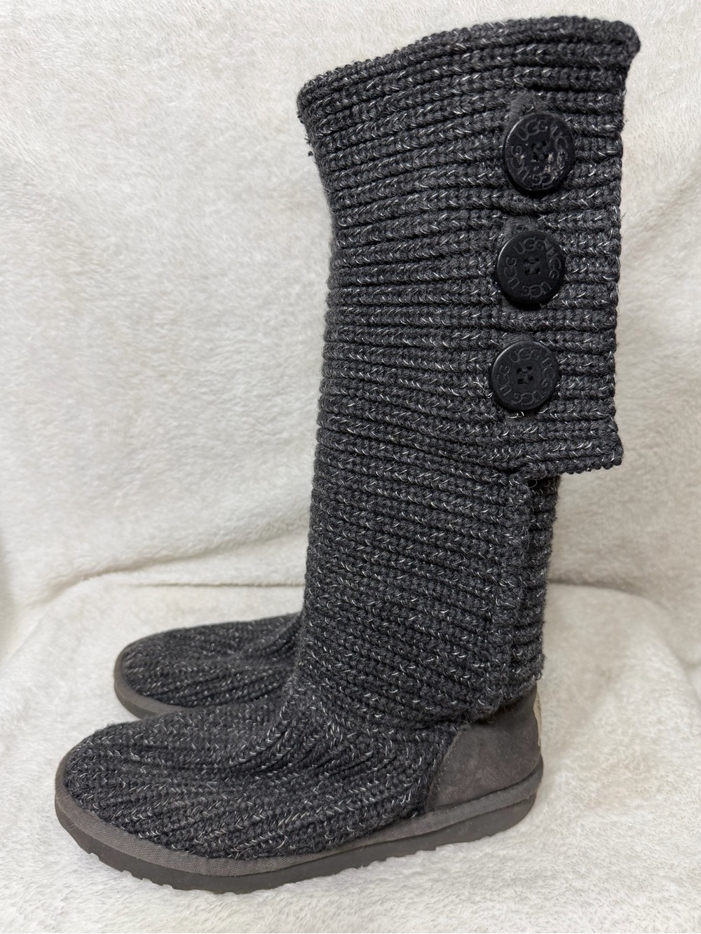 Ugg Australia Cardy Boot Sweater Boots Button Detail 1876 Gray Size 8